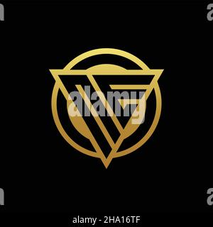 NE logo monogram with triangle shape and circle rounded style isolated on gold colors and black background design template Stock Vector