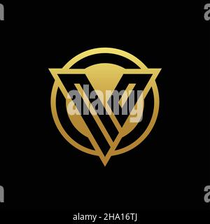 NO logo monogram with triangle shape and circle rounded style isolated on gold colors and black background design template Stock Vector