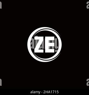 ZE logo initial letter monogram with circle slice rounded design template isolated in black background Stock Vector