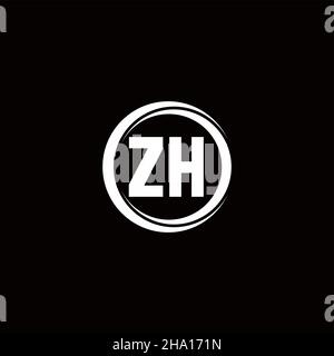 ZH logo initial letter monogram with circle slice rounded design template isolated in black background Stock Vector