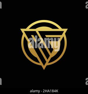 RF logo monogram with triangle shape and circle rounded style isolated on gold colors and black background design template Stock Vector