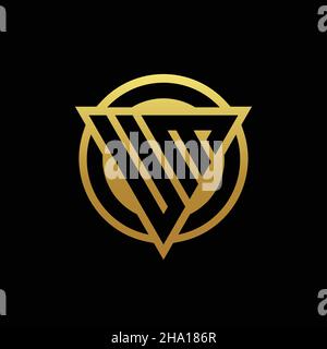 UM logo monogram with triangle shape and circle rounded style isolated on gold colors and black background design template Stock Vector