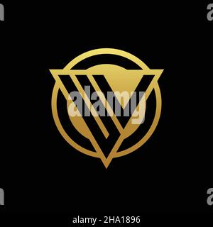 UV logo monogram with triangle shape and circle rounded style isolated on gold colors and black background design template Stock Vector