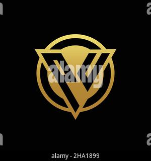 PU logo monogram with triangle shape and circle rounded style isolated on gold colors and black background design template Stock Vector