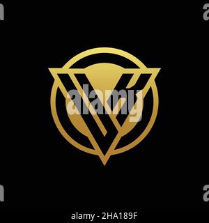 UK logo monogram with triangle shape and circle rounded style isolated on gold colors and black background design template Stock Vector