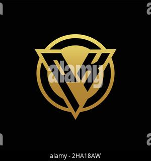 PK logo monogram with triangle shape and circle rounded style isolated on gold colors and black background design template Stock Vector