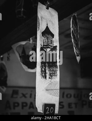 BUCHARES, ROMANIA - Aug 25, 2021: A beautiful grayscale shot of a  painting of a church Stock Photo