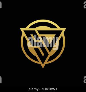 SD logo monogram with triangle shape and circle rounded style isolated on gold colors and black background design template Stock Vector