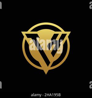 TX logo monogram with triangle shape and circle rounded style isolated on gold colors and black background design template Stock Vector