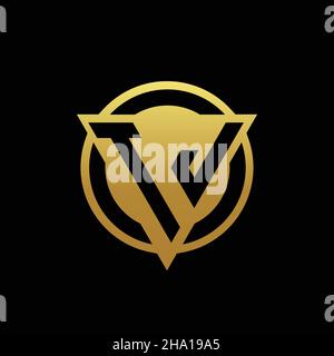 TJ logo monogram with triangle shape and circle rounded style isolated on gold colors and black background design template Stock Vector