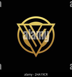 UO logo monogram with triangle shape and circle rounded style isolated on gold colors and black background design template Stock Vector