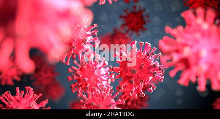 Coronavirus mutation inside human body - flu outbreak or coronaviruses influenza - 3D rendering. Stock Photo