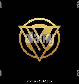 UJ logo monogram with triangle shape and circle rounded style isolated on gold colors and black background design template Stock Vector