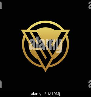 YJ logo monogram with triangle shape and circle rounded style isolated on gold colors and black background design template Stock Vector