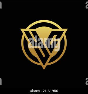 YC logo monogram with triangle shape and circle rounded style isolated on gold colors and black background design template Stock Vector