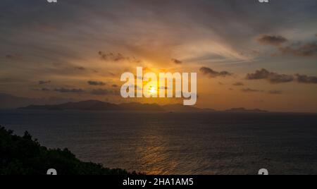 Beautiful sunset over Praslin Island Seychelles Stock Photo