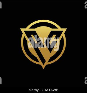 PC logo monogram with triangle shape and circle rounded style isolated on gold colors and black background design template Stock Vector