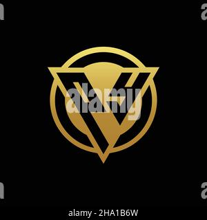 PY logo monogram with triangle shape and circle rounded style isolated on gold colors and black background design template Stock Vector
