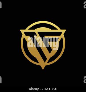 TF logo monogram with triangle shape and circle rounded style isolated on gold colors and black background design template Stock Vector