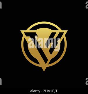 TK logo monogram with triangle shape and circle rounded style isolated on gold colors and black background design template Stock Vector