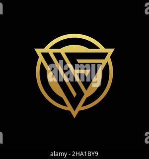 US logo monogram with triangle shape and circle rounded style isolated on gold colors and black background design template Stock Vector