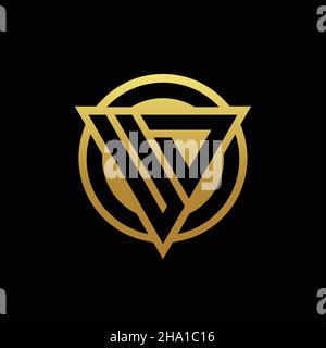 UD logo monogram with triangle shape and circle rounded style isolated on gold colors and black background design template Stock Vector