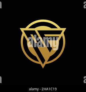 PF logo monogram with triangle shape and circle rounded style isolated on gold colors and black background design template Stock Vector