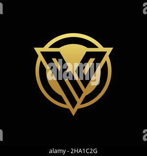RO logo monogram with triangle shape and circle rounded style isolated on gold colors and black background design template Stock Vector