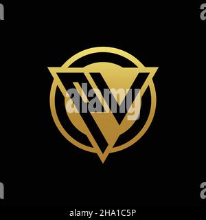 PV logo monogram with triangle shape and circle rounded style isolated on gold colors and black background design template Stock Vector