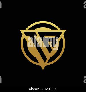 TR logo monogram with triangle shape and circle rounded style isolated on gold colors and black background design template Stock Vector