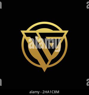 TG logo monogram with triangle shape and circle rounded style isolated on gold colors and black background design template Stock Vector