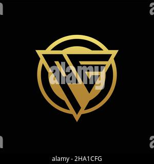 PE logo monogram with triangle shape and circle rounded style isolated on gold colors and black background design template Stock Vector
