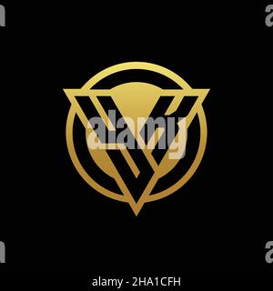 YK logo monogram with triangle shape and circle rounded style isolated on gold colors and black background design template Stock Vector