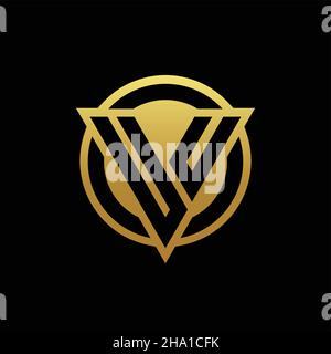 UU logo monogram with triangle shape and circle rounded style isolated on gold colors and black background design template Stock Vector