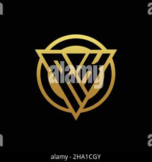 RK logo monogram with triangle shape and circle rounded style isolated on gold colors and black background design template Stock Vector