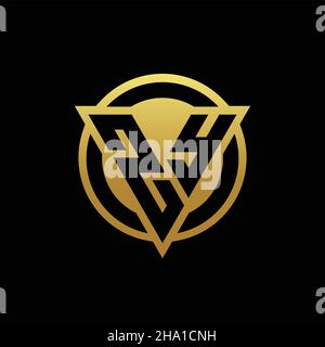 ZY logo monogram with triangle shape and circle rounded style isolated on gold colors and black background design template Stock Vector