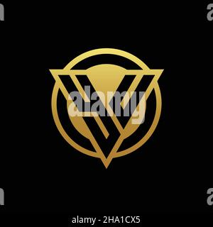YU logo monogram with triangle shape and circle rounded style isolated on gold colors and black background design template Stock Vector