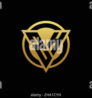 ZH logo monogram with triangle shape and circle rounded style isolated on gold colors and black background design template Stock Vector