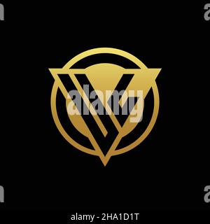 UL logo monogram with triangle shape and circle rounded style isolated on gold colors and black background design template Stock Vector