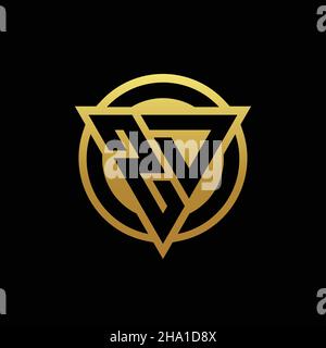 ZD logo monogram with triangle shape and circle rounded style isolated on gold colors and black background design template Stock Vector