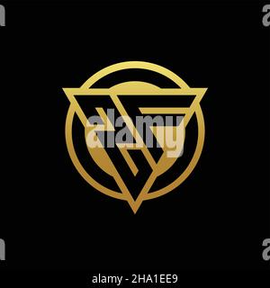 ZF logo monogram with triangle shape and circle rounded style isolated on gold colors and black background design template Stock Vector