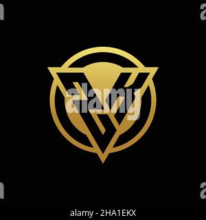 ZK logo monogram with triangle shape and circle rounded style isolated on gold colors and black background design template Stock Vector