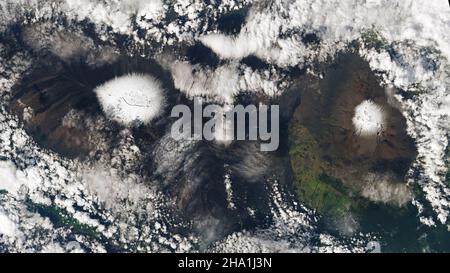 Aerial of Mauna Kea and Mauna Loa, Hawaii Stock Photo