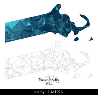 Low Poly Map of Massachusetts State (USA). Polygonal Shape Vector Illustration on White Background. States of America Territory. Stock Vector