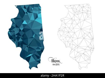 Low Poly Map of Illinois State (USA). Polygonal Shape Vector Illustration on White Background. States of America Territory. Stock Vector