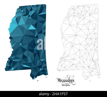 Low Poly Map of Mississippi State (USA). Polygonal Shape Vector Illustration on White Background. States of America Territory. Stock Vector