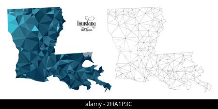Low Poly Map of Louisiana State (USA). Polygonal Shape Vector Illustration on White Background. States of America Territory. Stock Vector