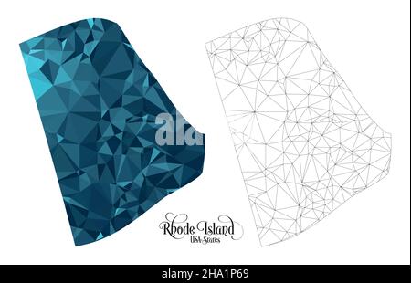 Low Poly Map of Rhode Island State (USA). Polygonal Shape Vector Illustration on White Background. States of America Territory. Stock Vector