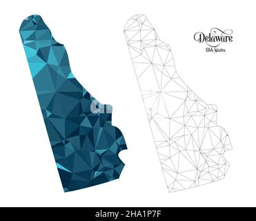 Low Poly Map of Delaware State (USA). Polygonal Shape Vector Illustration on White Background. States of America Territory. Stock Vector