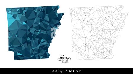 Low Poly Map of Arkansas State (USA). Polygonal Shape Vector Illustration on White Background. States of America Territory. Stock Vector